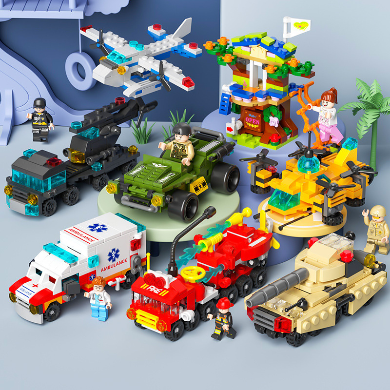 Claw Crane Machine - 6-in-1 Mega-Stadt-Baukasten - Polizeiauto, Feuerwehrauto, Kran,